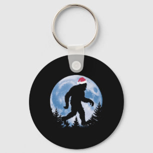 Santa Bigfoot Christmas Moon Funny Sasquatch Belie Keychain