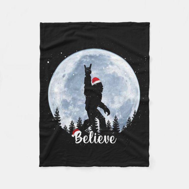 Santa Bigfoot Christmas Rock Roll Sasquatch Believ Fleece Blanket (Front)