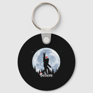 Santa Bigfoot Christmas Rock Roll Sasquatch Believ Keychain