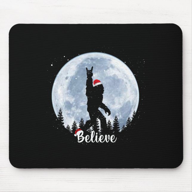 Santa bigfoot christmas rock roll sasquatch believ mouse pad (Front)