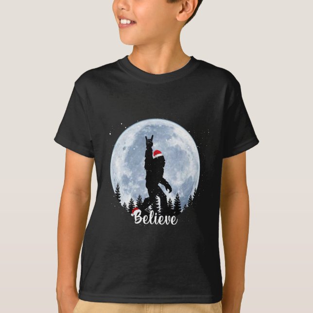 Santa bigfoot christmas rock roll sasquatch believ T-Shirt (Front)