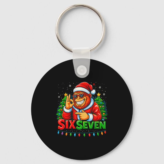 Santa Bigfoot Christmas Sasquatch 67 Funny Meme Si Keychain (Front)