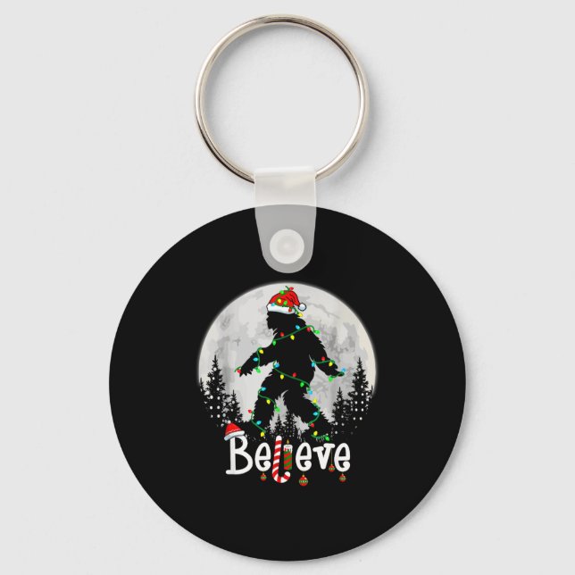 Santa Bigfoot Christmas Sasquatch Believe Xmas Men Keychain (Front)