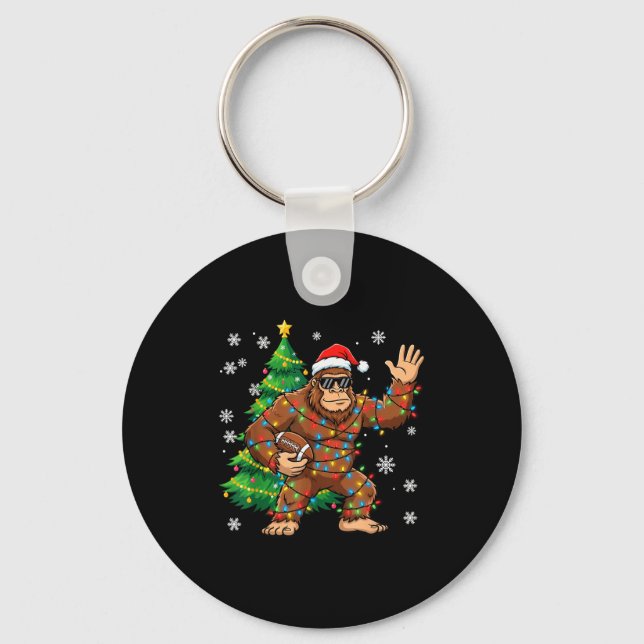 Santa Bigfoot Christmas Tree Funny Football Sasqua Keychain (Front)