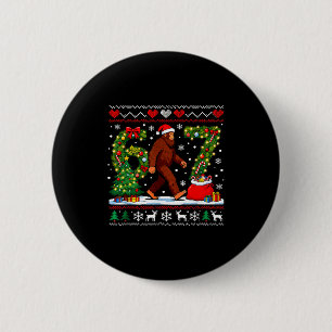 Santa Bigfoot Christmas Tree Funny Sasquatch 67  2 Inch Round Button