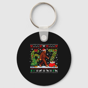 Santa Bigfoot Christmas Tree Funny Sasquatch 67 Keychain