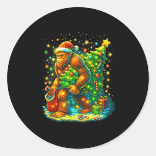 Santa Bigfoot Christmas Tree Funny Sasquatch Xmas Classic Round Sticker