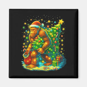 Santa Bigfoot Christmas Tree Funny Sasquatch Xmas Magnet