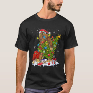 Santa Bigfoot Christmas Tree Lights Funny Bigfoot  T-Shirt