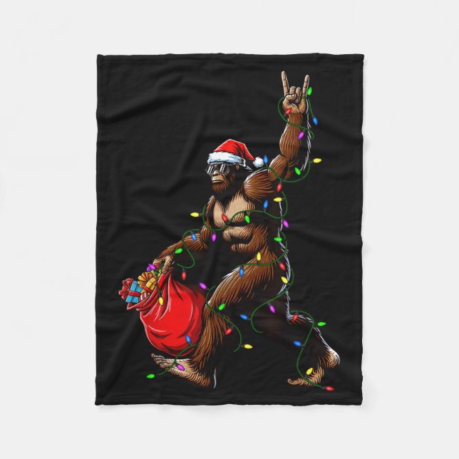 Santa Bigfoot Christmas Tree Lights Rock Funny Sas Fleece Blanket (Front)