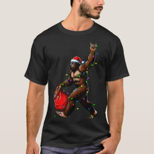 Santa Bigfoot Christmas Tree Lights Rock Funny Sas T-Shirt