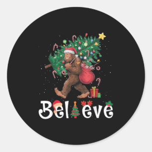 Santa Bigfoot Christmas Tree Lights Sasquatch Beli Classic Round Sticker