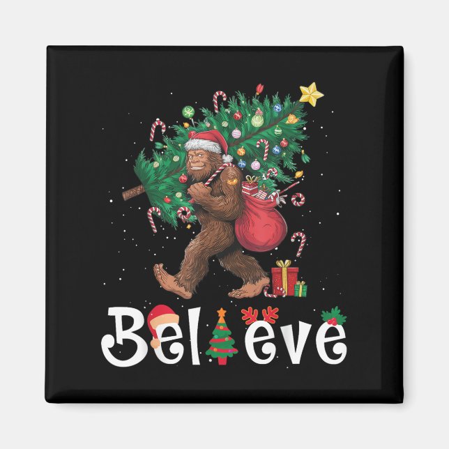 Santa Bigfoot Christmas Tree Lights Sasquatch Beli Magnet (Front)