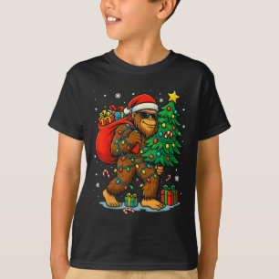 Santa Bigfoot Christmas Tree Lights Xmas Boys Men  T-Shirt