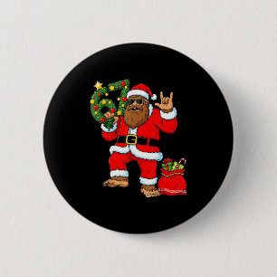 Santa Bigfoot Christmas Tree Sasquatch 67 Six Seve 2 Inch Round Button