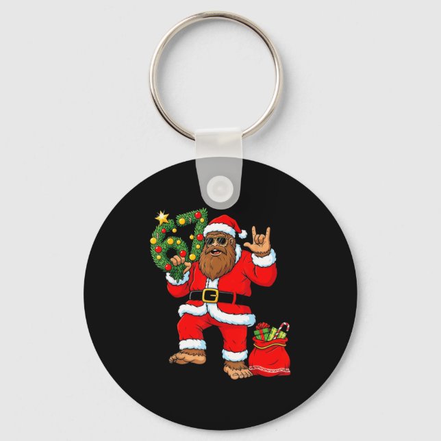 Santa Bigfoot Christmas Tree Sasquatch 67 Six Seve Keychain (Front)
