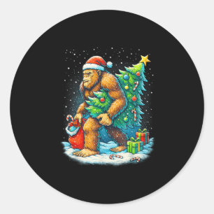 Santa Bigfoot Christmas Tree Sasquatch Xmas Lights Classic Round Sticker