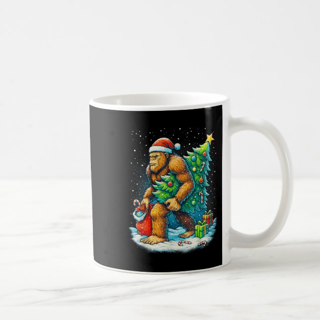 Santa Bigfoot Christmas Tree Sasquatch Xmas Lights Coffee Mug (Right)