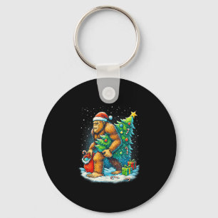 Santa Bigfoot Christmas Tree Sasquatch Xmas Lights Keychain