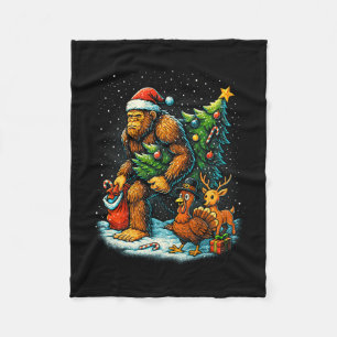 Santa Bigfoot Christmas Tree Turkey Reindeer Thank Fleece Blanket