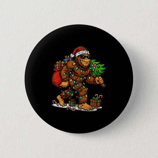 Santa Bigfoot Christmas Tree Xmas Lights Funny Sas 2 Inch Round Button (Front)