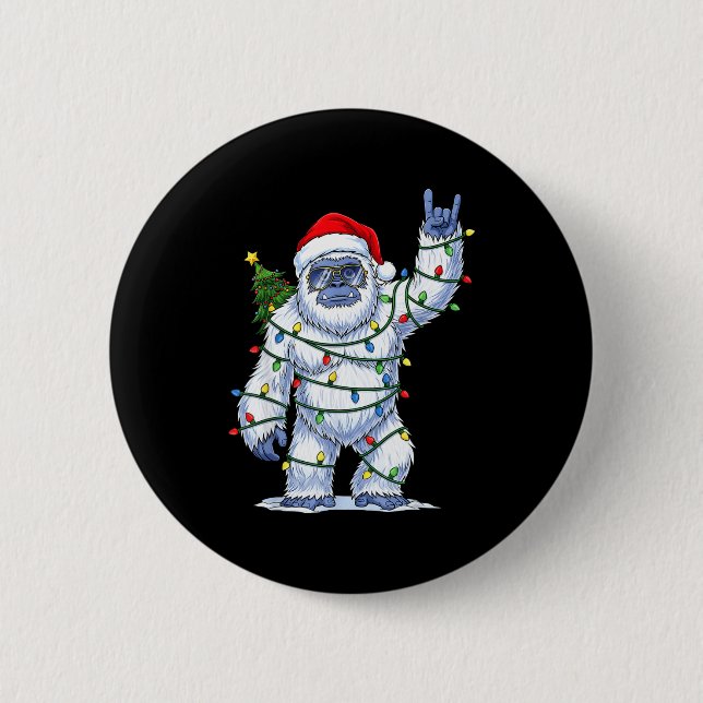 Santa Bigfoot Christmas Tree Xmas Lights Funny Sas 2 Inch Round Button (Front)