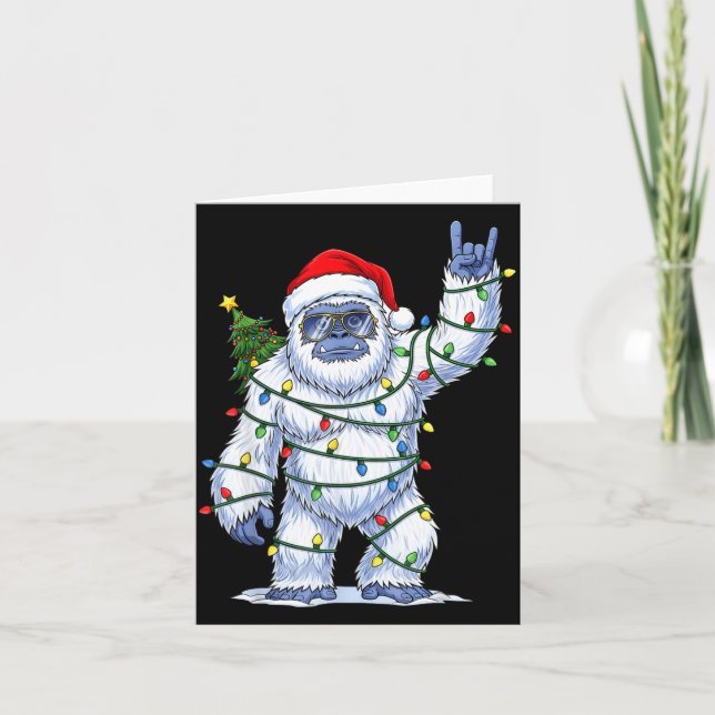 Santa Bigfoot Christmas Tree Xmas Lights Funny Sas Card (Front)