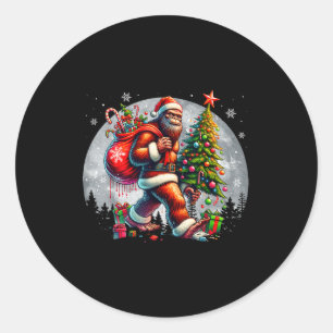 Santa Bigfoot Christmas Tree Xmas Lights Funny Sas Classic Round Sticker