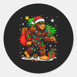 Santa Bigfoot Christmas Tree Xmas Lights Funny Sas Classic Round Sticker