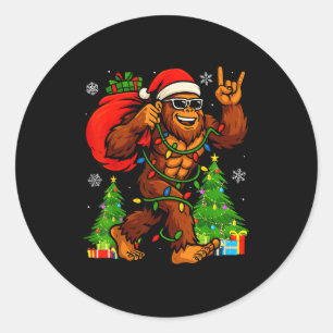 Santa Bigfoot Christmas Tree Xmas Lights Funny Sas Classic Round Sticker