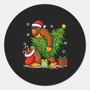 Santa Bigfoot Christmas Tree Xmas Lights Funny Sas Classic Round Sticker
