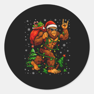 Santa Bigfoot Christmas Tree Xmas Lights Funny Sas Classic Round Sticker