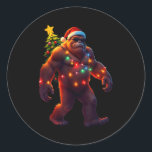 Santa Bigfoot Christmas Tree Xmas Lights Funny Sas Classic Round Sticker<br><div class="desc">Santa Bigfoot Christmas Tree Xmas Lights Funny Sasquatch</div>