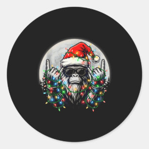 Santa Bigfoot Christmas Tree Xmas Lights Funny Sas Classic Round Sticker
