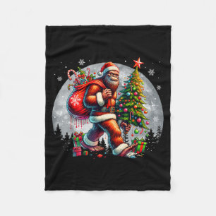 Santa Bigfoot Christmas Tree Xmas Lights Funny Sas Fleece Blanket
