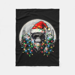 Santa Bigfoot Christmas Tree Xmas Lights Funny Sas Fleece Blanket