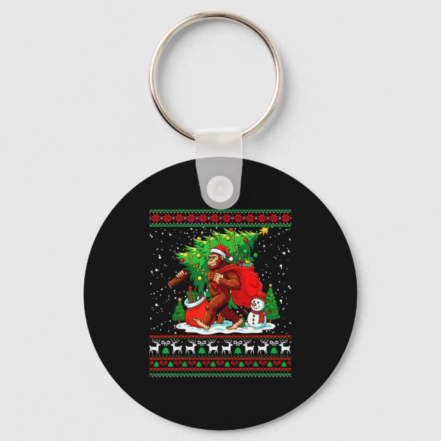 Santa Bigfoot Christmas Tree Xmas Lights Funny Sas Keychain (Front)