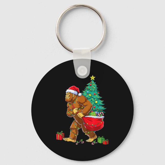 Santa Bigfoot Christmas Tree Xmas Lights Funny Sas Keychain (Front)