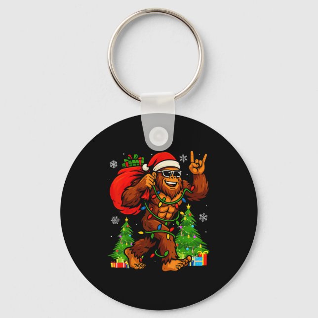 Santa Bigfoot Christmas Tree Xmas Lights Funny Sas Keychain (Front)