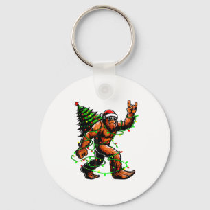 Santa Bigfoot Christmas Tree Xmas Lights Funny Sas Keychain