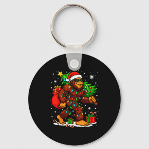 Santa Bigfoot Christmas Tree Xmas Lights Funny Sas Keychain