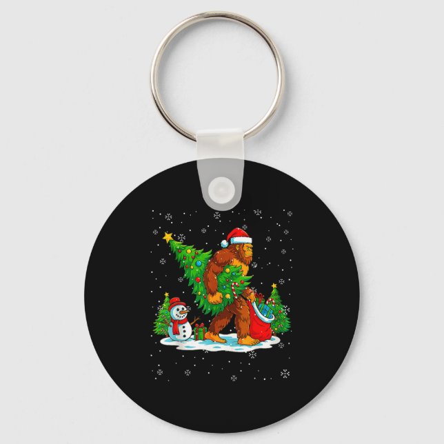 Santa Bigfoot Christmas Tree Xmas Lights Funny Sas Keychain (Front)
