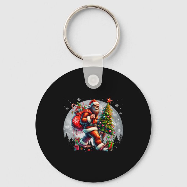 Santa Bigfoot Christmas Tree Xmas Lights Funny Sas Keychain (Front)