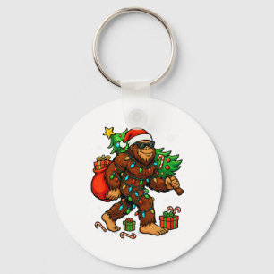 Santa Bigfoot Christmas Tree Xmas Lights Funny Sas Keychain