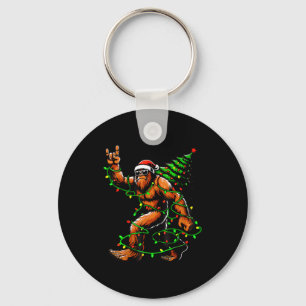 Santa Bigfoot Christmas Tree Xmas Lights Funny Sas Keychain