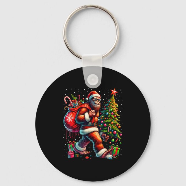 Santa Bigfoot Christmas Tree Xmas Lights Funny Sas Keychain (Front)