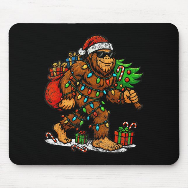 Santa Bigfoot Christmas Tree Xmas Lights Funny Sas Mouse Pad (Front)