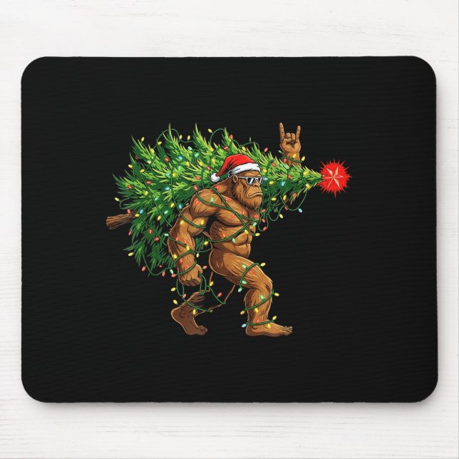 Santa Bigfoot Christmas Tree Xmas Lights Funny Sas Mouse Pad (Front)