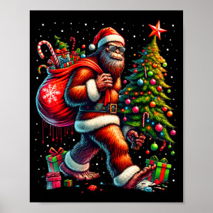 Santa Bigfoot Christmas Tree Xmas Lights Funny Sas Poster