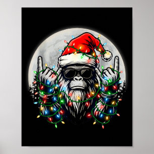 Santa Bigfoot Christmas Tree Xmas Lights Funny Sas Poster